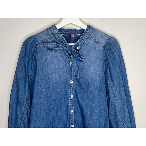 Pilcro Anthropologie Tie Front Denim Button Down Blouse Women's Size XS - Picture 4 of 11